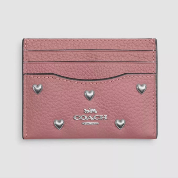 Coach Handbags - Coach Pink Card Holder with Silver Hearts 💕